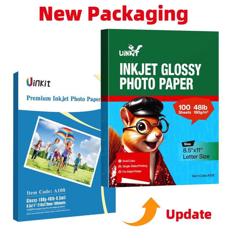 Uinkit 100 Sheets Inkjet Photo Paper Glossy 8.5x11 48lb 180Gsm Professional Photographic Paper Letter Size 8.5Mil Instant Dry Suitable for All Ink Printers - Image 2
